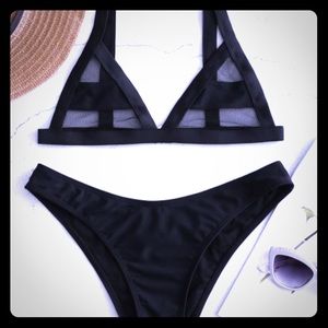 Black Mesh Bikini Top with Black Cheeky Bottom